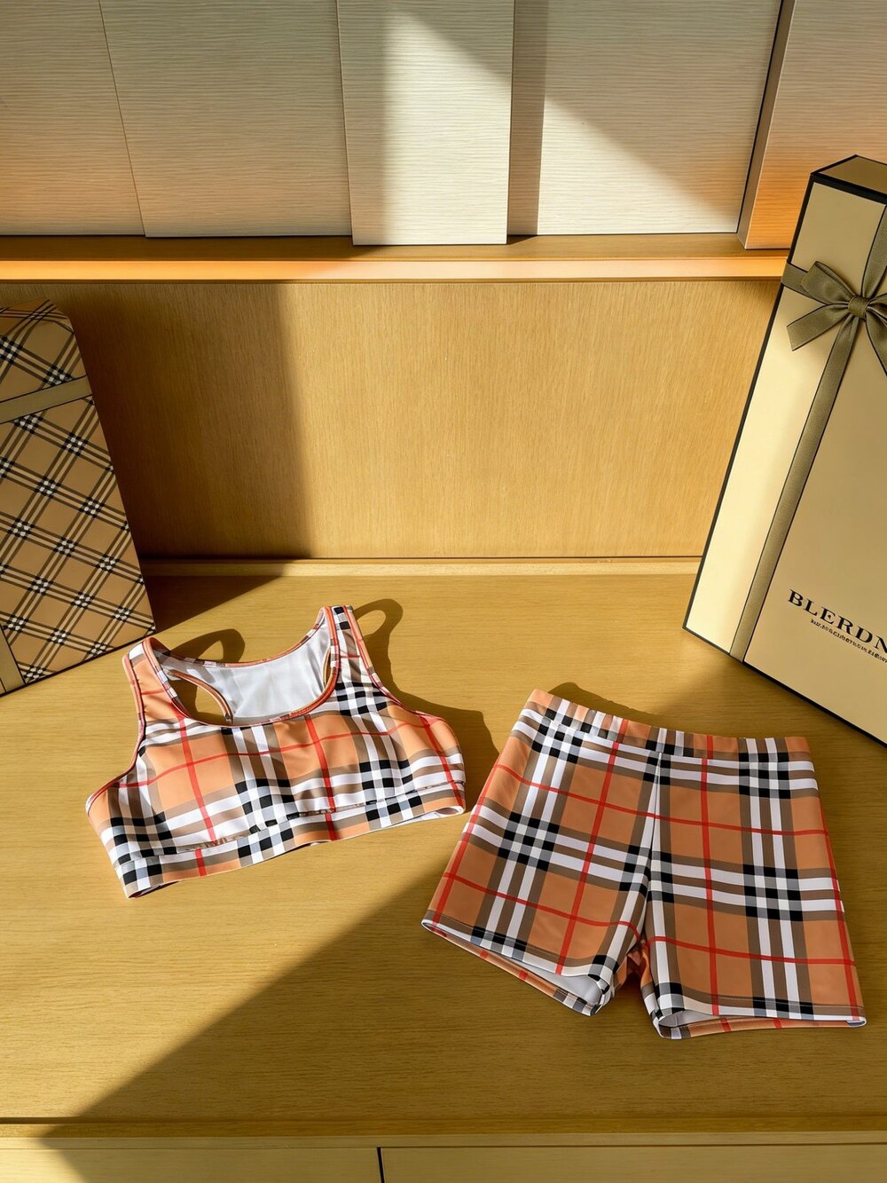 Burberry Plaid Two-Piece Athletic Swimsuit - Picture 4 of 6